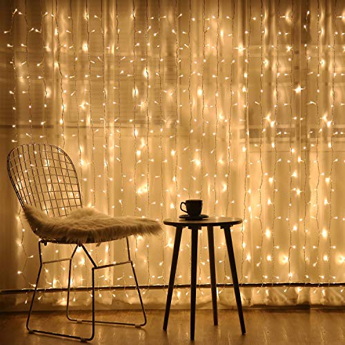 6.6x6.6 Ft Curtain Lights, Warm White Christmad Fairy Wall Decoration