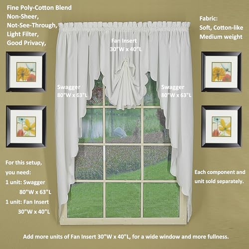 Today's Curtain, Orleans Scallop Curtain, White Fan Insert, 30" W x 40" L, White - color: White, size: 30"W x 40"L (Pack of 1)