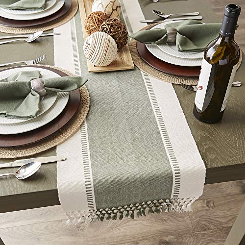DII Dobby Stripe Table Runner, 13x108 Artichoke & Cream Background - color: Artichoke Green, size: 13x108"