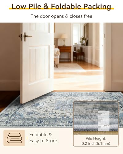 RELEANY Washable Vacuum-Friendly Area Rugs Runner 2'x8' Blue/Gray - color: Blue/Gray, size: 2' x 8' (Rectangular)