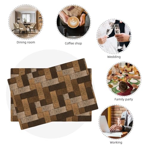 Chocolate Parquet Placemats Set of 4 Linen Washable 12x18 inch - color: Chocolate