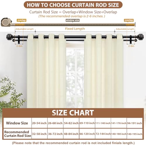 KAMANINA Double Curtain Rod 66 to 120 Inch, Long Adjustable Rods, Black - color: Black, size: 66-120"