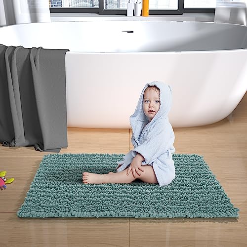 Yimobra Bathroom Rugs Non Slip Washable - Ultra Soft Absorbent Chenille Bath Mat, Quick Dry Shaggy Floor Carpet for Tub Shower, Grayish Green Home Decor Accessories, 24x17 Inch - color: Grayish Green, size: 24" X 17"