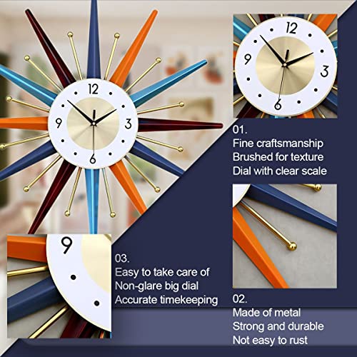 FIELDY Large Wall Clock 27.5 Inch Mid Century Wall Clocks Starburst Clock Non Ticking Battery Operated 3D Wall Clocks Home Décor for Living Room, Kitchen, Dining Room, Bedroom - size: Medium