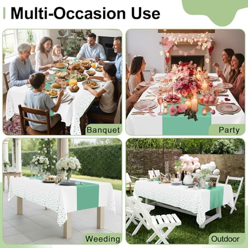 Smiry Disposable Rectangle Plastic 54 x 108 Inch Table Cloth 3 Pack - color: White and Teal