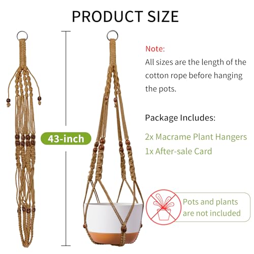 Macrame Plant Hanger - Fits 6-15 Inch Pots, Set of 2, Brown - color: 43+43 Inch Brown