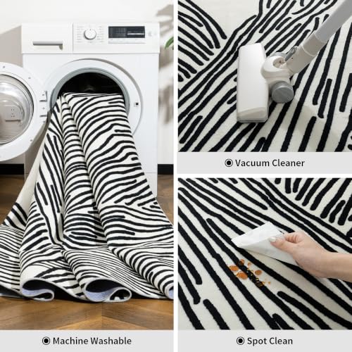10x14 Extra Large Washable Area Rug, Black and Cream White Abstract Rug - color: Modern Lines Beige, size: 10' x 14' (Rectangular)
