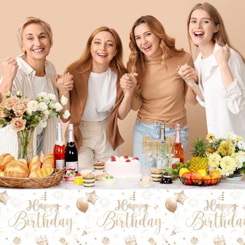 Tudomro 3 Pcs Plastic Happy Birthday Party Tablecloths,Champagne - color: Champagne