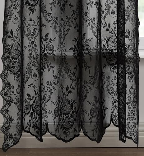 Warm Home Designs Black Lace Curtain Panels with Valances. L Black 63 - color: Black, size: 54"W x 63"L (Pack of 2)