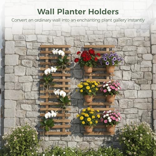 2 Pcs Wall Planter Holders, 11.8 x 35.4 Solid Wood Hanging Plant Trellis, Wall Planters for Indoor Outdoor Plants, Vertical Decor for Hanging Flower Pots