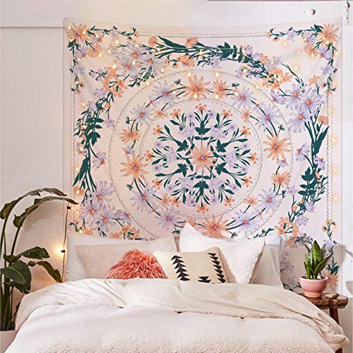 Simpkeely Pink Mandala Floral Medallion Tapestry, Sketched Clara Flower Plant Boho Wall Hanging, Bohemian Tapestries for Bedroom Living Room Dorm Home Décor 59.1 x 59.1 Inches (Pink) - color: Pink, size: 59.1"L x 59.1"W