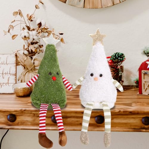 2pcs Christmas Table Decorations Long Legs Doll Christmas Ornaments Cute Plush Shelf Sitters Xmas Figurines for Mantel Desk Fireplace Home Decor Holiday New Year 11.8 Inch Tall