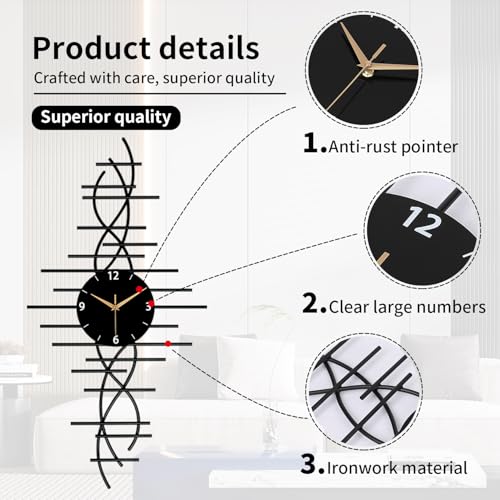 SIN&MI Metal Wall Clock,Large Wall Clocks for Living Room,Silent Non Ticking,Battery Operated Oversized Round Modern Wall Clock for Bedroom,Farmhouse,Office Wall Art, 14.1 * 35.4 Inch - color: 7118-black