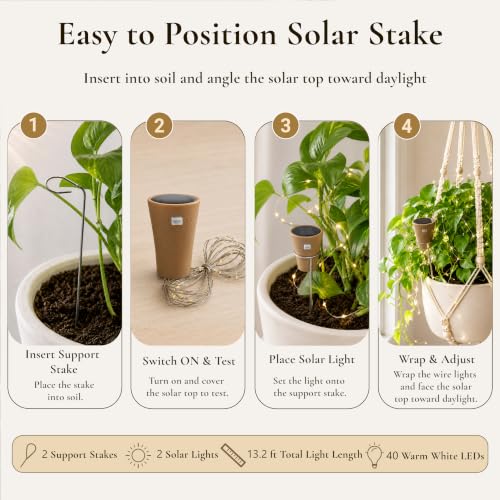 Macrame Plant Hanger with 2 Solar LED Lights, 35 in