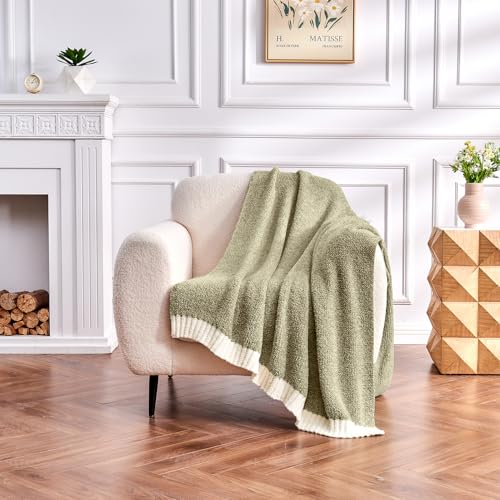 CozeCube Reversible Knitted Throw Blanket,Olive Green White Melange 50"x60" - color: M-olive Green, size: 50"x60"