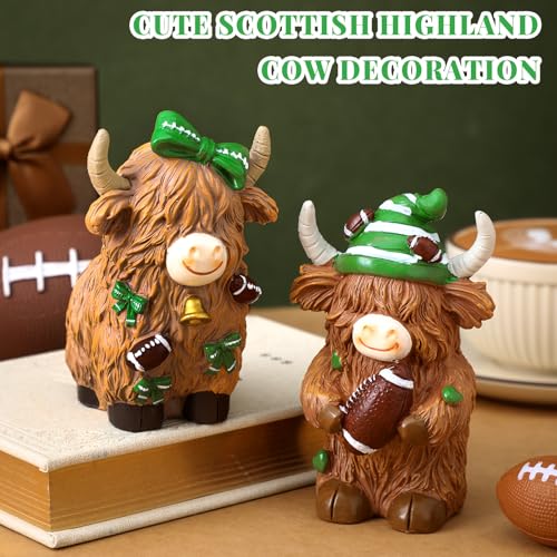 2 Pack Football Highland Cow Figurine Resin Football Decor - style: Football