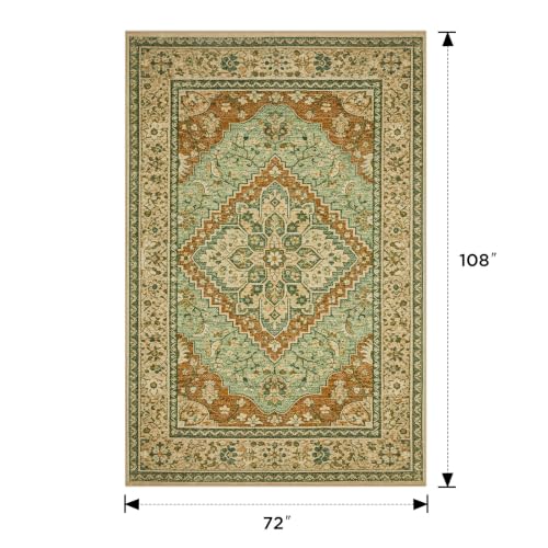 Joydeco Vintage Living Room Area Rug 6x9, Washable Rugs for Bedroom - color: Brown&brick&green, size: 6' x 9' (Rectangular)