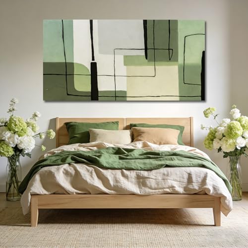 YETHEN WAL Neutral Green Geometric Wall Art Minimalist Abstract Line Canvas Prints Modern Wall Decor for Living Room Office Bedroom 24x48 Inch - color: Green, size: 48"L x 24"W