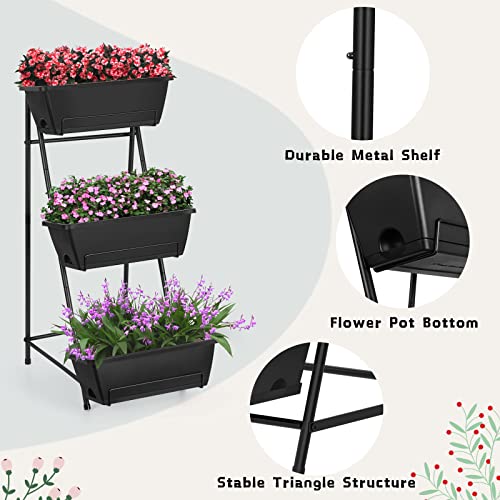 Vertical Raised Garden Bed 3 Tier Elevated Garden Planters Stand Up Garden Planter Box with Drainage Holes for Outdoor Indoor Plants Herbs Flowers Vegetables Black - color: Black