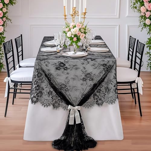 Black Lace Tablecloth Farmhouse Table Fabric 60x120 Inch for Halloween - color: Black, size: 120" x 60" (1Pc Rectangular)