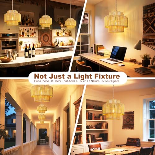 Maliralt Hanging Lamps Rattan Pendant Light - 16.4ft Plug in Cord Hanging Light Fixture Plug Into Wall Outlet Pendant Lighting with On Off Switch for Bedroom Living (Lantern Shade) - size: 12 Inch - Lantern Shade