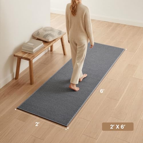 Sunfly 2x6 Runner Rug with Non Slip Rubber Backing Dark Grey - color: Dark Grey, size: 2' x 6' (Rectangular)