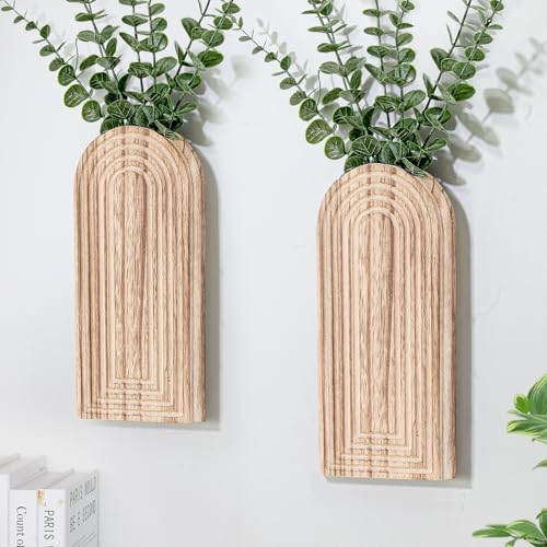 Handmade Wooden Wall Vases Set of 2 for Plants - color: Natural Wood