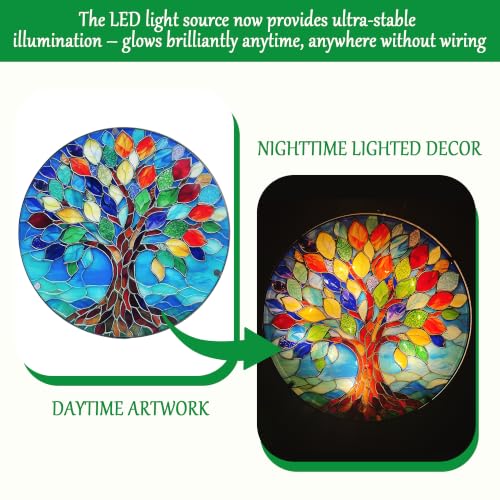 QZXYGY LED Stained Glass Round Wall Decorations, The Tree of Life Wall Art