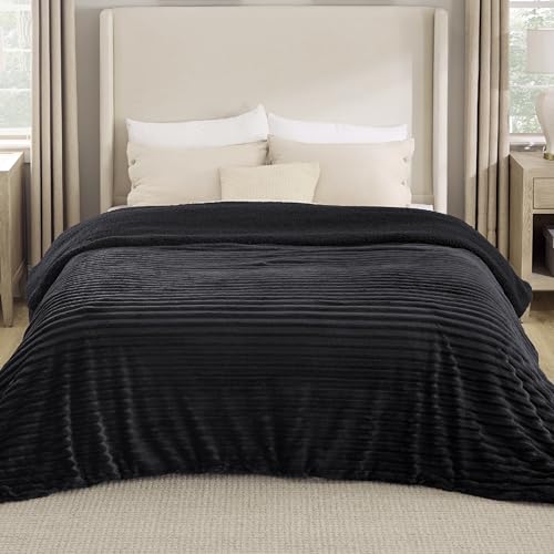 Bedsure Soft Sherpa Blanket Fluffy Black Gift Queen 90"x90" - color: 03 - Black, size: Queen (90" X 90")