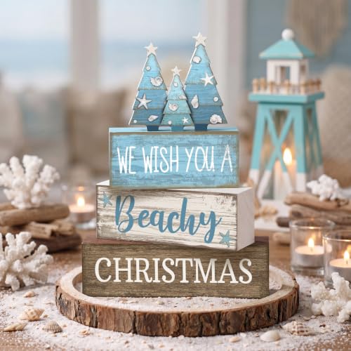 Lineshading 4 Pcs Coastal Christmas Table Decor, Blue Beachy Christmas Tree - style: Blue Christmas Tree