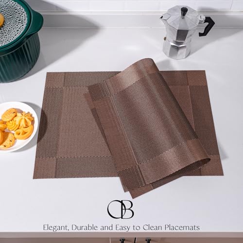 Placemats Set of 4 - Easy Clean Woven Vinyl Placemats for Dining Table, Indoor/Outdoor Place Mats, Washable PVC Table Mats(Brown Cube) - color: C-brown Cube