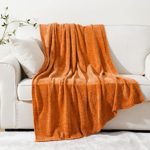 BATTILO HOME Orange Chenille Throw Blanket for Fall Decor, Fall Knit Throw Blankets, Soft Cozy Pumpkin Color Throw Blankets for All Seasons, 51"x67" - color: Orange