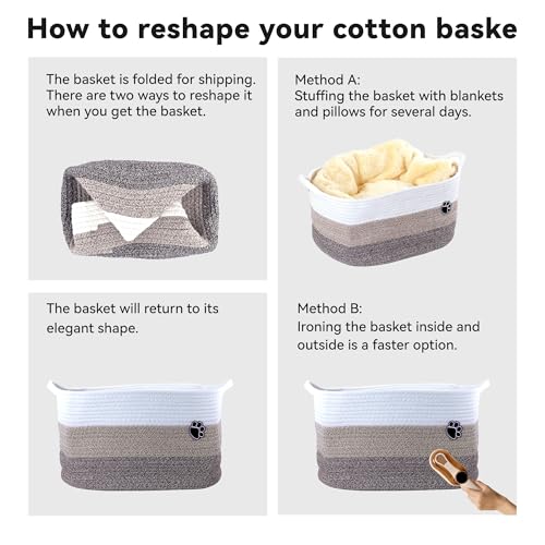 3Pack Storage Basket Set (S/M/L), Rope Basket with Handles, Machine Washable, Dog Toy Bin for Pet Toy Storage, Toys Nursery, Home Storage, White, Brown