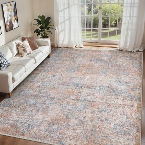 Tangsoo Abstract 5x7 Washable Area Rugs for Living Room, Non Slip Large Rug - color: Orange Red/Blue, size: 5' X 7' (Rectangular)