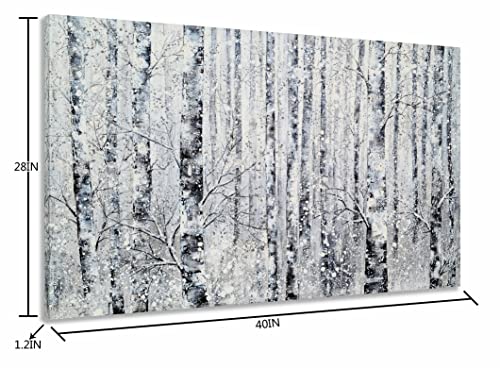 Yihui Arts - One Panel Canvas Wall Art Snowy White Forest Picture Art Print Winter Nature Landscape Painting Contemporary Artwork for Bedroom Living Room Office Wall Decor Framed Easy Hanging - color: Birch Tree, size: 40"L x 28"W
