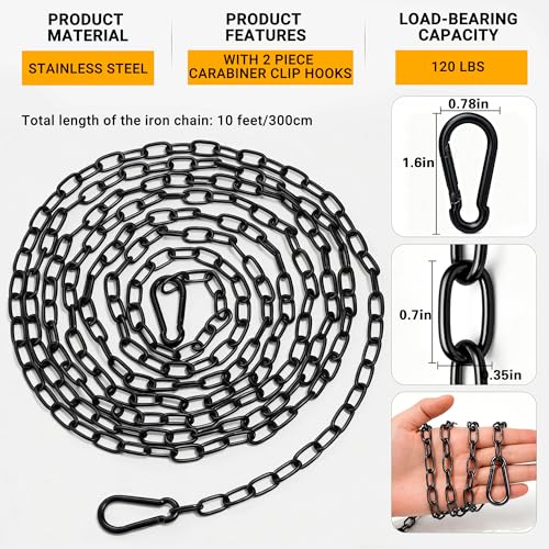 Matte Black Chains for Hanging with 2PCS Detachable Chain Links, 10 Feet SUS304 Stainless Steel Chain, Hanging Chain Link Light Duty Chain, Heavy Duty Hanging Chain for Home Outdoor Camping - color: Black, size: With Chain Links