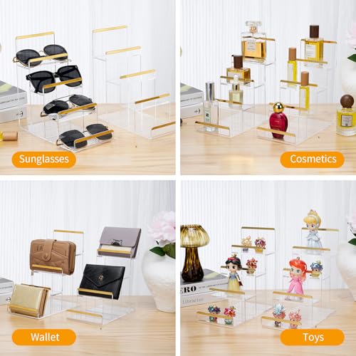Purse Display Stands, 2 Pack 4-Tier Acrylic Wallet Holder Risers Stand, 2-Inch Spacing Clear Clutch Rack Handbag Display Shelf, 4MM Thick Counter Wallet Organizer for Figure Sunglasses Retail Vendor - size: 4 Tier(2pack)