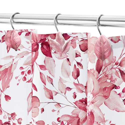 Pink Plant Leaf Shower Curtain Hooks,Eucalyptus Bathroom Decor,12PCS - color: Pink