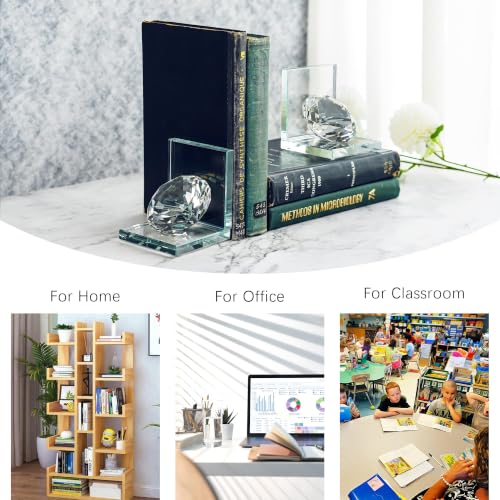 1 Pair Crystal Bookends with 80mm Clear Diamond for Heavy Books - color: Diamond