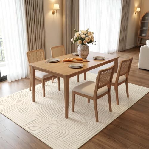 Etwel 5x7 Beige Modern Geometric Textured High-Low Pile Washable Area Rug - color: Neutral Beige, size: 5' x 7'