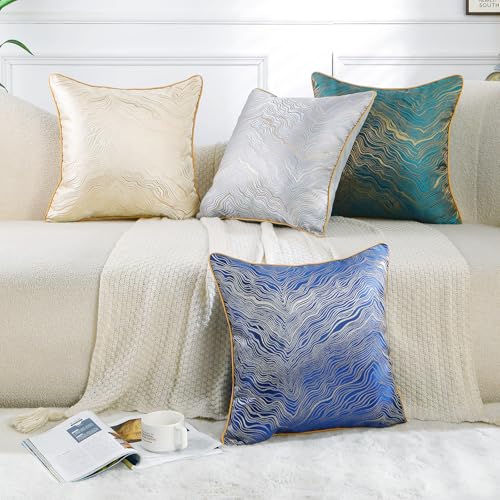 HPUK Jacquard Throw Pillow Covers 18x18 Inch, Soft Textured, Set of 2 - color: Hp-gold