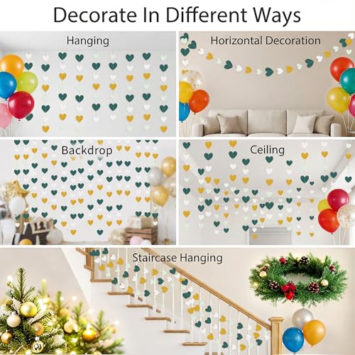 Green Garland Birthday Decorations - Green and Gold Party Decorations Sage Emerald Green Bridal Baby Shower Decor, Heart Streamers Banner Wedding Anniversary Valentines Bachelorette Garsellen - color: Green Glitter Gold