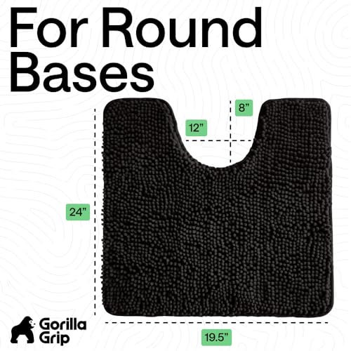 GORILLA GRIP Chenille Bath Rug Mat for Oval Toilet Base, 24x19 Black - color: Black, size: 24" X 19" Oval Contour