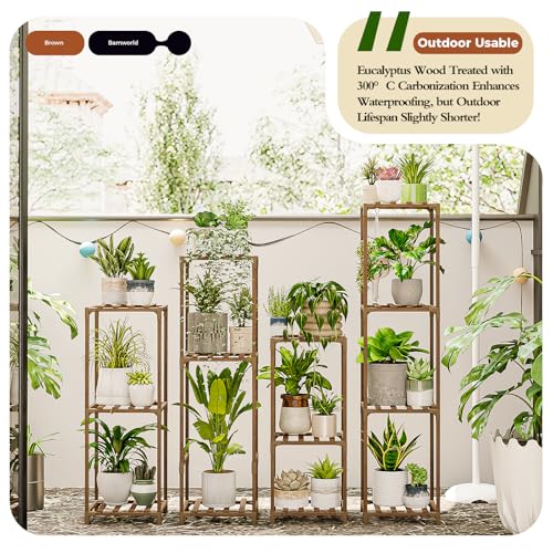 Bamworld Plant Stands Indoor 4 Sets Plant Shelves Outdoor - color: Brown, size: 4 Sets - Tall