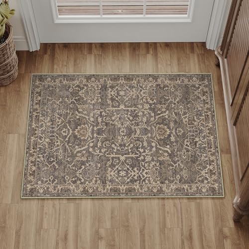 HUGEAR 2x3 Brown Vintage Floral Washable Area Rug for Entryway - color: Brown & Black, size: 2' x 3' (Rectangular)