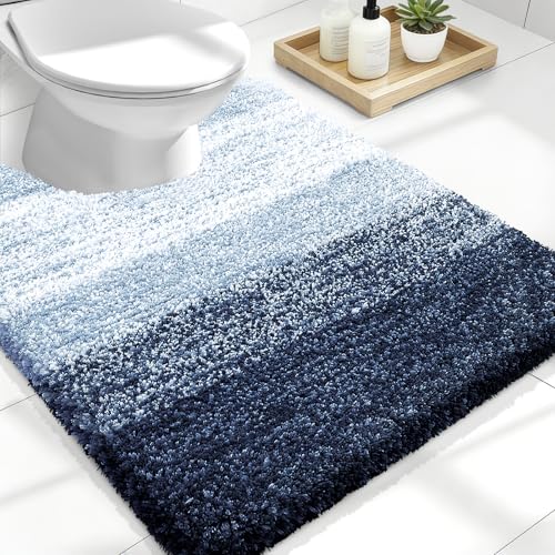 OLANLY Luxury Toilet Rugs U-Shaped 24x20, Soft Absorbent Microfiber Mat - color: Navy Blue, size: 24" X 20" Contour Rug
