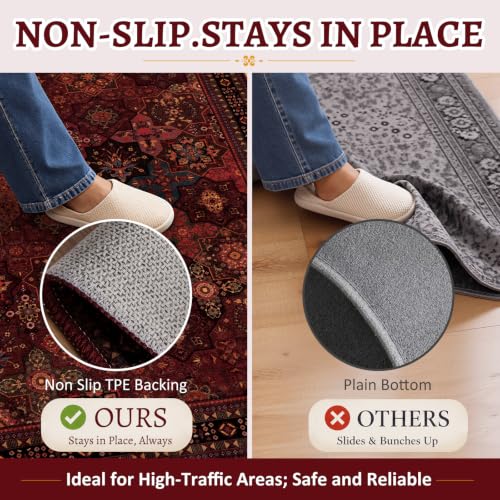Tangsoo Red Small Area Rugs for Entryway,Oriental Non Slip 2x3 Washable Rug - color: Dark Red, size: 2' X 3' (Rectangular)