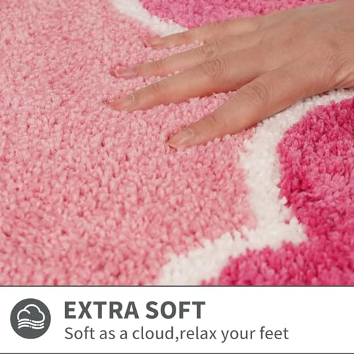 Scalloped Rose Pink Bathroom Rug Runner, Non Slip Absorbent 24"x59" - color: Rose Pink, size: 2' x 4'92" (Rectangular)