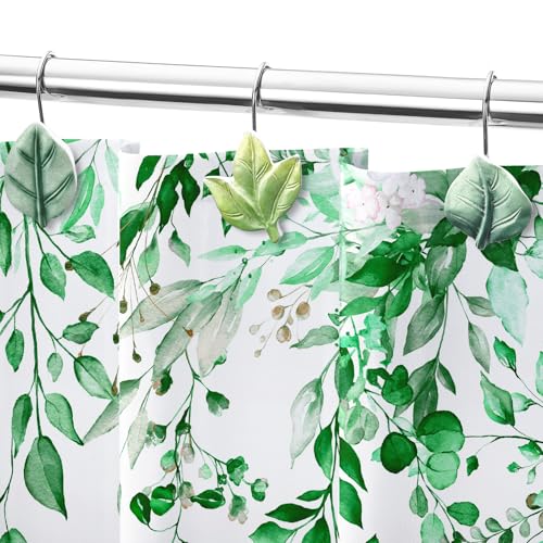 Green Plant Leaf Shower Curtain Hooks,Eucalyptus Bathroom Decor,12PCS - color: Green