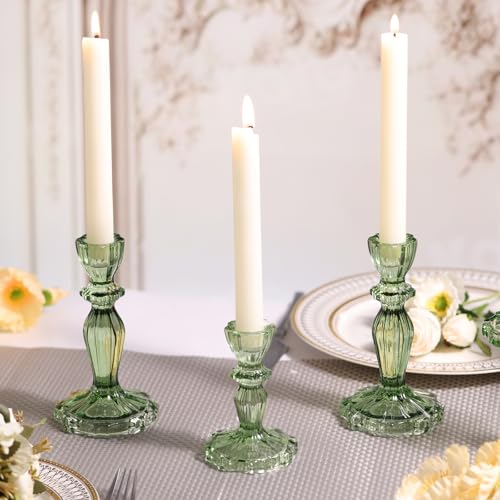Green Candlestick Holders Set of 6, Glass Taper Candle Holders - color: Green